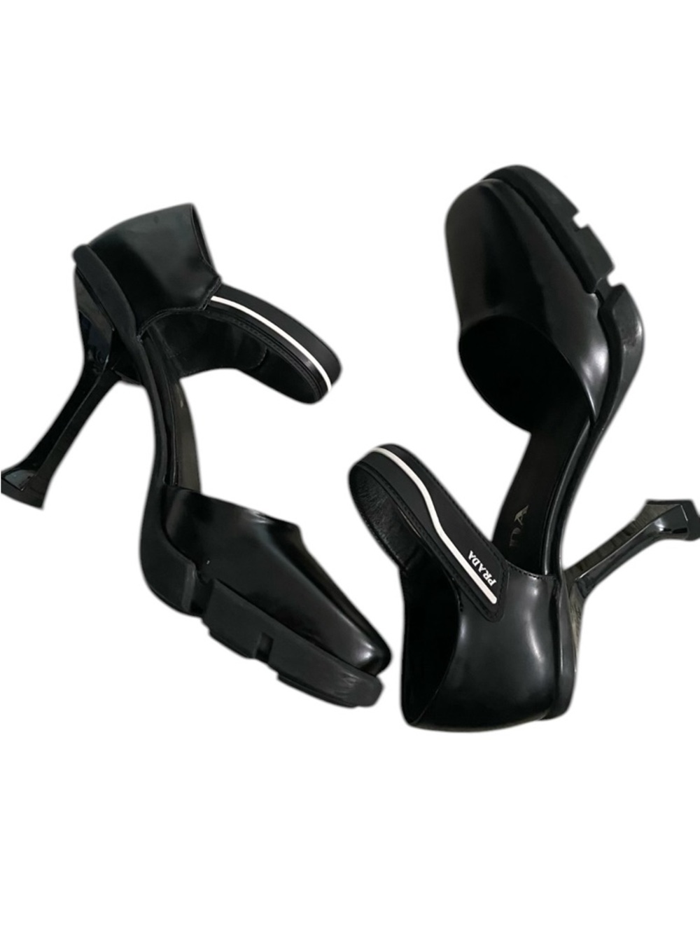 PRADA Sculptural Heel Mary Jane Pumps Black Leather Square Toe IT 40 / US 9